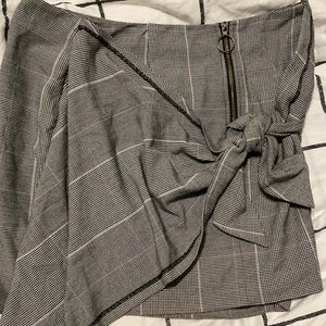 Asymmetric wrap skirt, plaid
